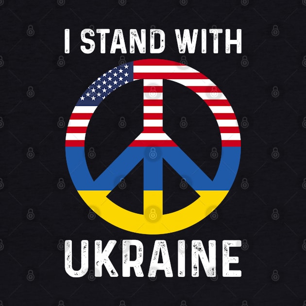 I Stand With Ukraine USA and Ukraine Flags Holding Hands Peace sign by BramCrye